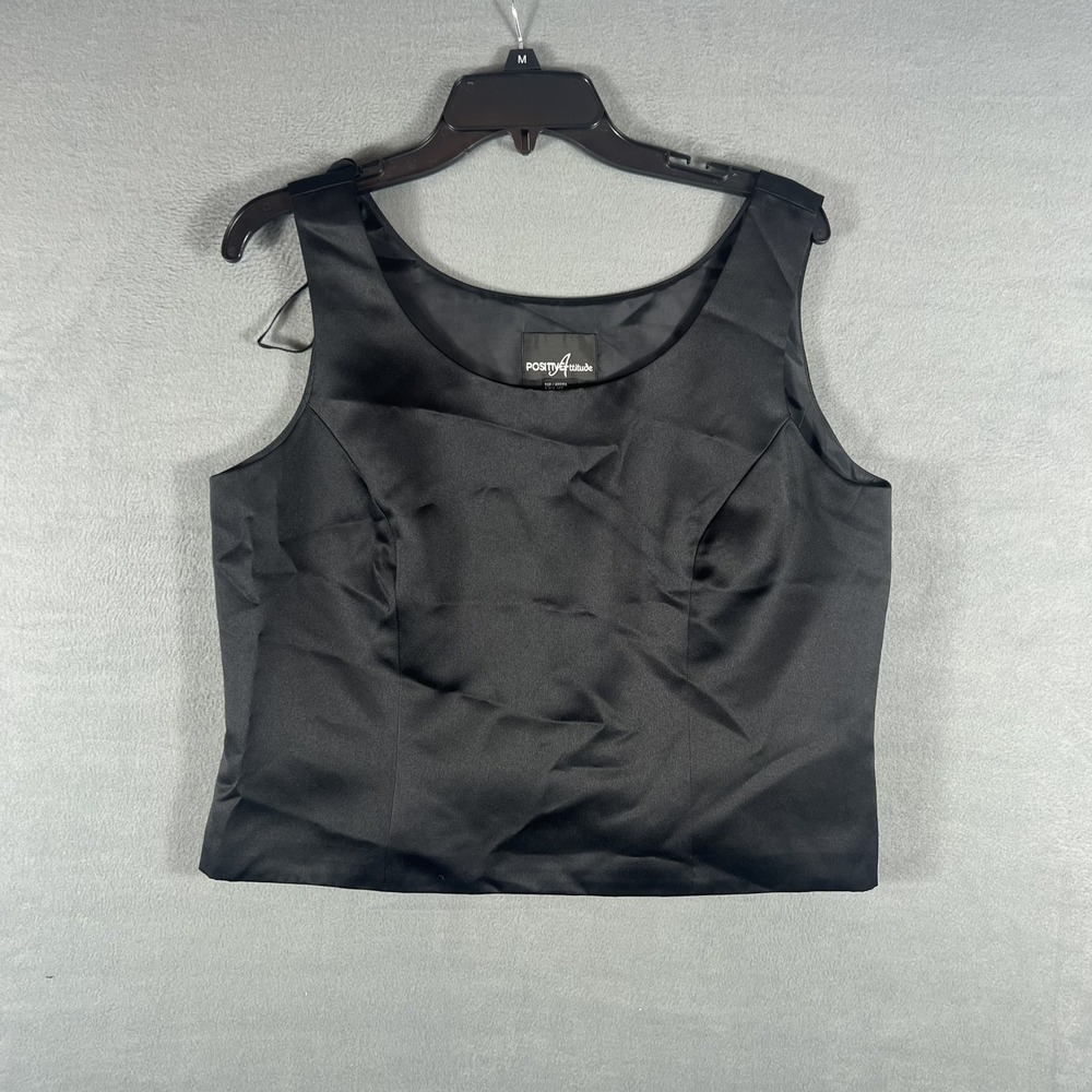 POSITIVE Attitude Women's Black Satin Sleeveless Blouse Top Size 14 Formal Party